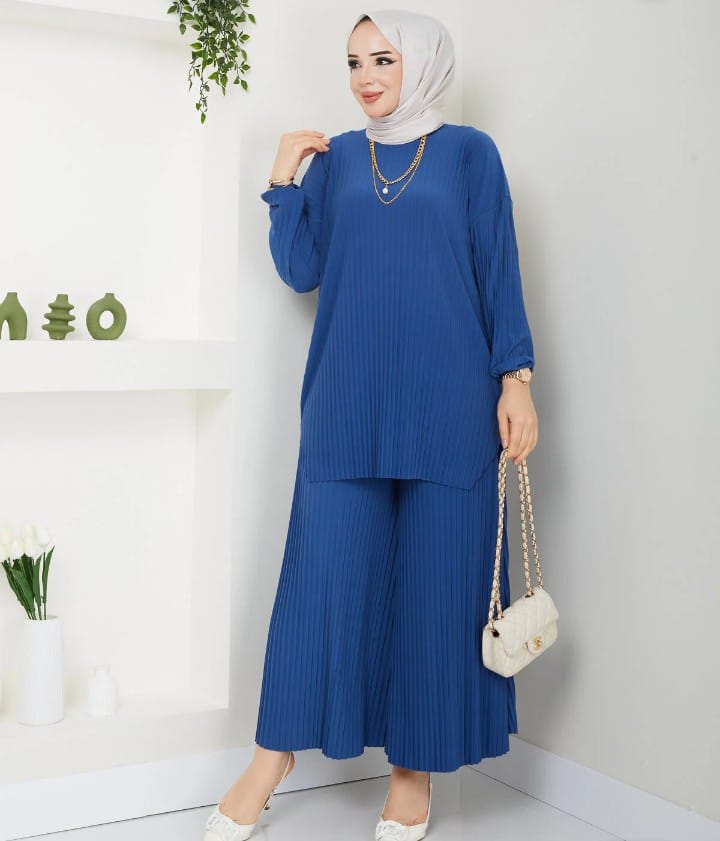 Sandy kumaş indigo tesettür takım modeli